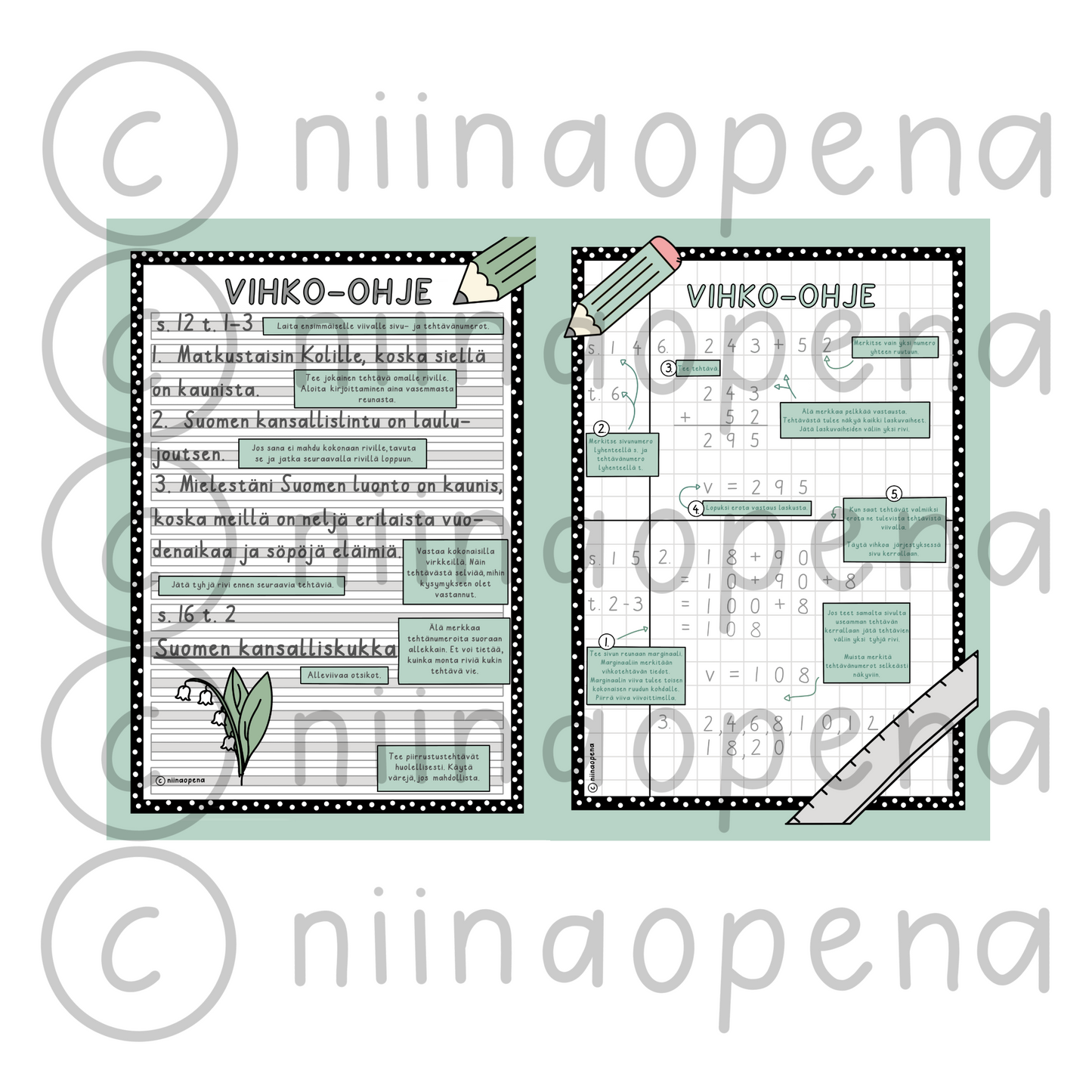 Vihko-ohjeistus matikkaan ja kirjoitusaineisiin