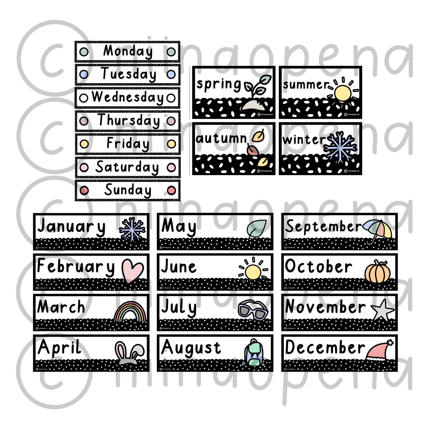 Viikonpäivät, kuukaudet ja vuodenajat 🇬🇧