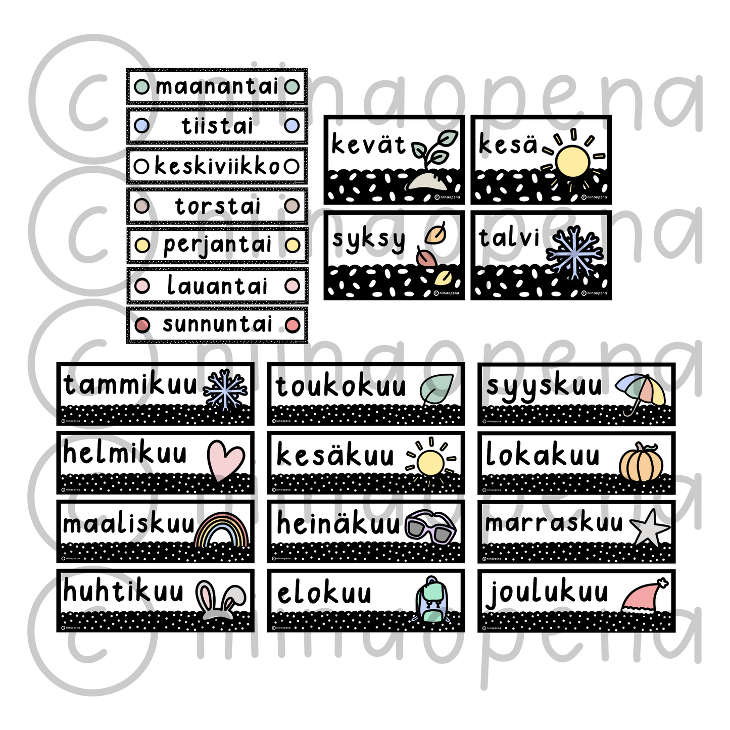 Viikonpäivät, kuukaudet ja vuodenajat 🇫🇮